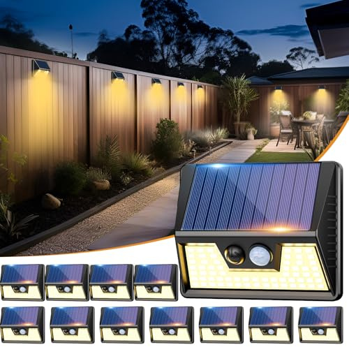 vighep Solarlampen für Außen mit Bewegungsmelder, 3 Modi 3000K Warmweiß LED Superhelle Solarleuchten, IP65 Wasserdichte Solar Wandleuchte Aussen für Garten Hof Wand Stufen Deck Haustüren- 12 Stücke