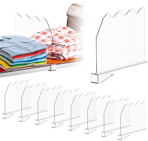 NZZVNZ 8 Stück Transparente Acryl Regaltrenner, Kleiderschrank Trenner Transparente Multifunktionaler Regalteiler Verstellbarer Kleiderorganisator für Schlafzimmer Schränke Bücherregale