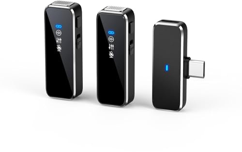 Generico microfono wireless, con microfono da bavero con display di | alimentazione e custodia di ricarica, Microfoni a clip wireless a doppio canale Microfono professionale plug-play da bavero