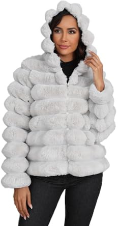 ZhuiKun Damen Kunstpelz Mantel Fellmantel Kunstpelz-Jacke Einfarbig Reißverschluss Warme Flauschige Winterjacke Kapuzenmantel - Grau, S