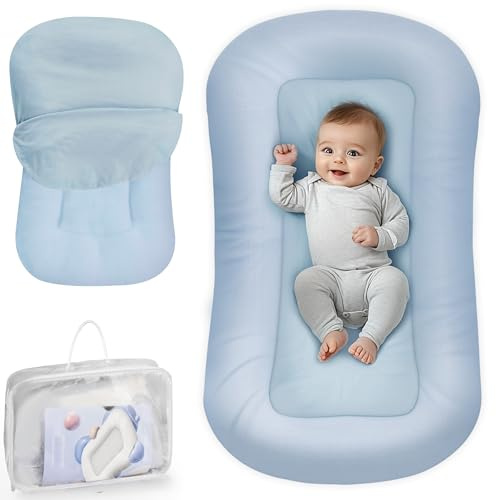 Infant Support Cushion - Baby Support Cushion for Newborn, 0-24 Months, Portable Tummy Time Mat for Home and Travel, Soft Cotton, Supervised Use, Baby Essentials Gift, ZumaBlue(Cover Included)