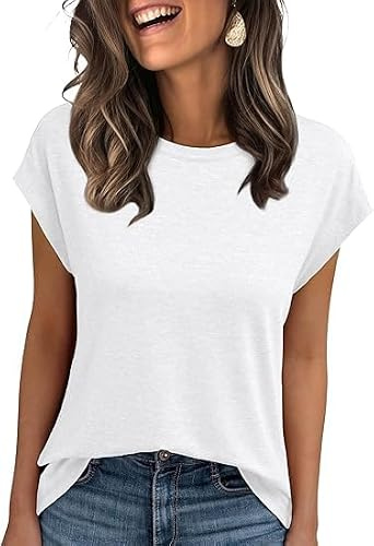 Cuptacc T-shirt damtoppar sommar rund hals toppar dam elegant basblus kortärmad linne business outfit, Vitt, M
