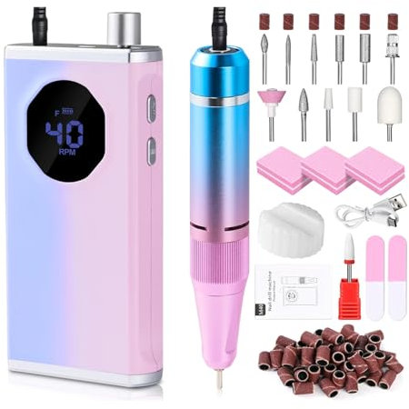 Boyuan Ponceuse Pour Ongles Professionnelle 40000 RPM Portable Rechargeable Avec Affichage LCD Pour Enlever Et Polir Acrylique/Gel Pour Pédicure Manucure, Pour Salon/Maison