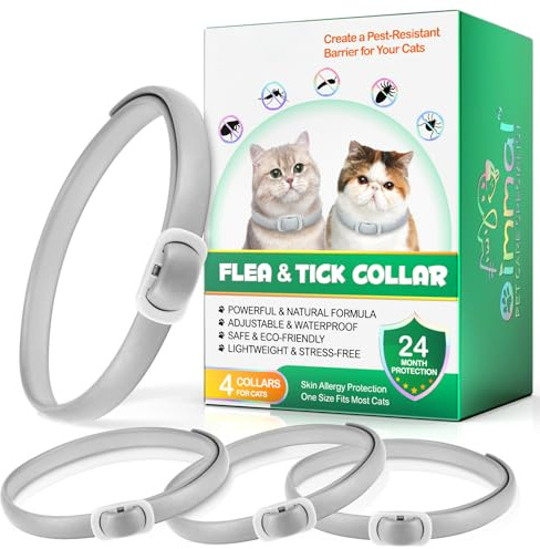 Collare Antipulci per Gatti - Collare Antiparassitario Naturale per Gatti e Cuccioli - 4 Pezzi, Protezione fino a 24 Mesi contro Pulci, Zecche e Insetti, Sicuro ed Efficace, Confortevole e Regolabile