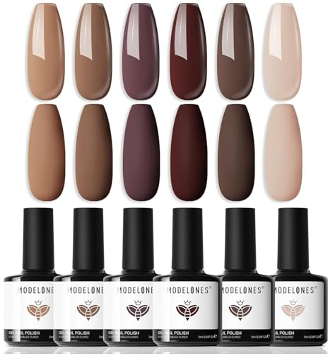 Modelones Esmaltes Semipermanentes para Uñas en Gel,6 Colores Kit Pintauñas Semipermanentes Uñas de Gel, Marrón Nude Marrón Oscuro