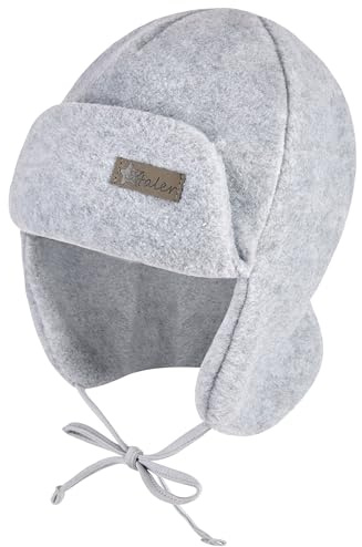 Sterntaler Fliegermütze aus Microfleece – mit Ohrenklappen, Bindeband und kuscheligem Fleece-Futter – Jungen – weich und pflegeleicht – Mütze für Baby und Kinder, Silber meliert, Größe 45