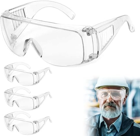 Hsyadazi 4 Stücke Schutzbrille für Brillenträger, Transparente Sicherheitsbrille, Kratzfeste Überbrille für Arbeitsschutz, Labor, Baustelle - Für Damen & Herren