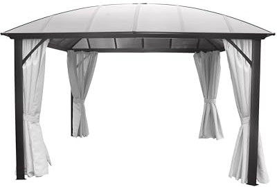 LECO-Kuppeldach-Pavillon – Stabiler 3,65 x 3,65 m Gartenpavillon mit wasserdichtem Hardtop-Dach (Polycarbonat-Doppelstegplatten) und verschließbaren Seitenteilen – Anthrazit lichtgrau