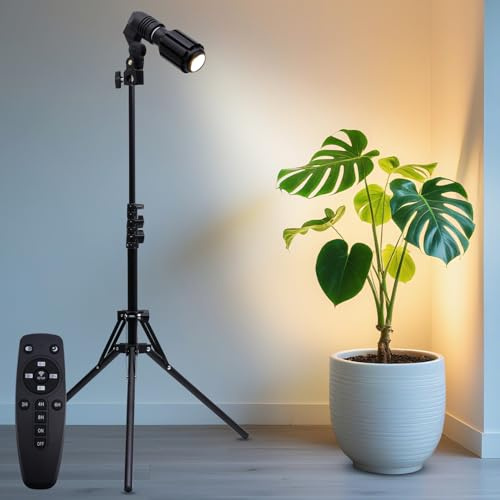 XINCLING Spot Lights Indoor Tall, 22-63.5” Adjustable Tripod & 10W E26 Replaceable 15° to 60° Zoomable Floor Spotlight Indoor, Dimmable 6000K Up Light with Remote, Aluminum Plant Grow Light, Black