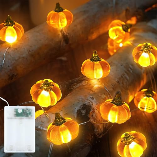 EKKONG Lucine a Ghirlanda D'Autunno,3M 30 LED Autunno Zucca Foglia D'Acero Ghirlanda Luci,per Halloween Feste Interni Esterni Natale (Arancione A)