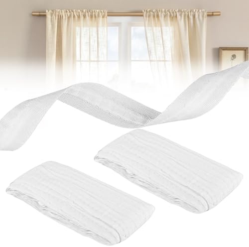 2 rotoli di nastro per tende da cucire, nastro per tende piegato da stirare, nastro per tende da cucire, bianco nastro termoadesivo per tende, nastro per piegare tende per accessori per tende, nastro