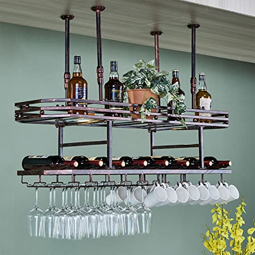 Portabicchieri creativo a 2 ripiani con luci a LED, salvaspazio, da soffitto, per calici e bottiglie, perfetto per casa, bar, feste e intrattenimento
