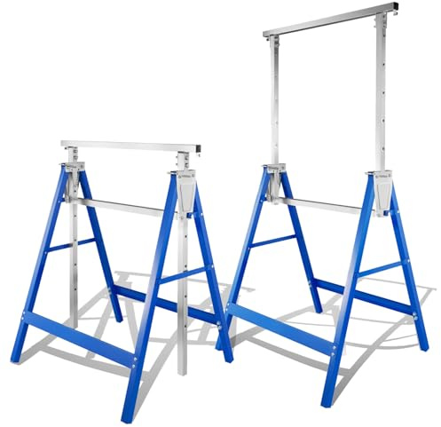 Jaxguom Cavalletto da lavoro, set da 2 pezzi, regolabile in altezza, 7 livelli (80 – 130 cm), cavalletto da 400 kg per coppia, pieghevole, per casa, officina e giardino, blu