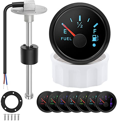 Indicador de nivel de combustible con sensor de nivel de combustible de 250 mm, 0 – 190 ohmios, 7 retroiluminación universal, indicador de nivel de combustible, reloj de depósito con sensor de nivel