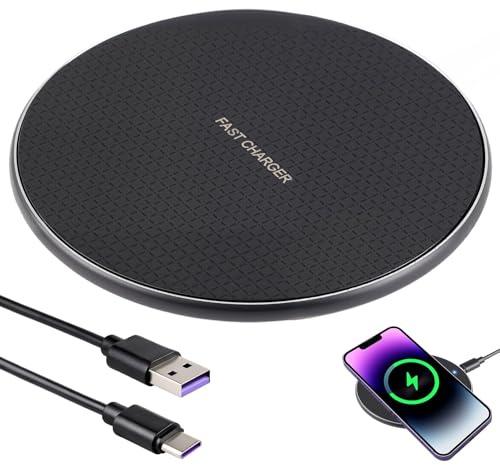 20W Fast Wireless Charger Pad with LED Indicator, Qi Certified Slim Wireless Charging Pad with USB-C Cable, Non-Slip Base, for iPhone 16 15 14 13 12 XS, Samsung Galaxy, AirPods, Pixel (Black)