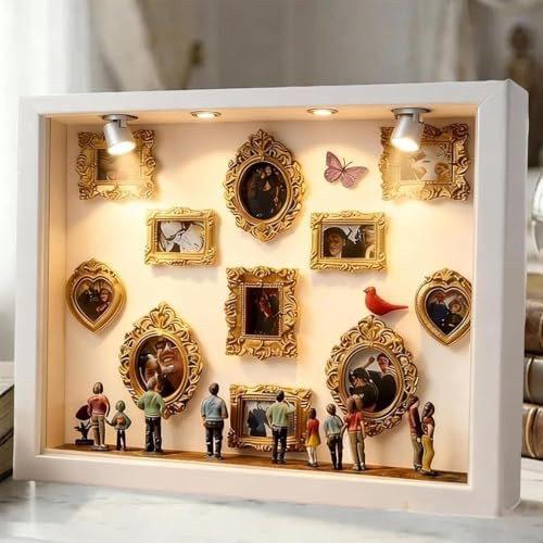 Mini Boîte De Silhouette De Musée À Faire Soi-même, Cadre Photo 3D Personnalisé avec Mini Figurines Cadres Dorés, Musée De Nous Boîte Aveclumières pour Saint-Valentin, Anniversaire