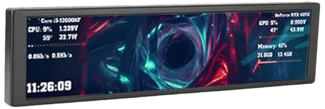 YUEHISY Pantalla Secundaria de Computadora de 9,2 Pulgadas, Monitor de Temperatura de CPU GPU con Temas Dinámicos Personalizables, Conmutación Vertical Horizontal, para Carcasa de PC (Black)