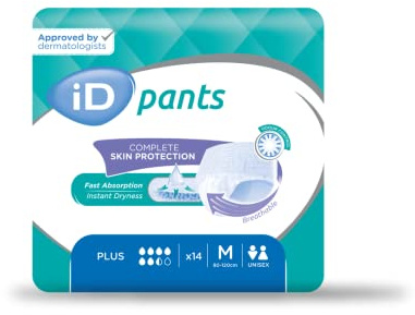 ID Expert Incontinence Pads, Fast Absorbing Disposable Briefs for Men and Women, Plus - Heavy Absorption, Size Medium 80cm - 120 cm , Pack of 14