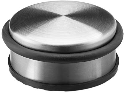 Relaxdays Türstopper Edelstahl Boden, Türfeststeller mit Gummiring, Türpuffer Gummi, HxBxT: 4,5 x 10 x 10 cm, silber