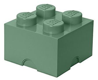 LEGO Storage Brick 4 Knobs Sand Green - Stackable Plastic Storage Box with Lid for Kids and Adults Ideal Desk Organizer and Toy Box - 5.6L Capacity