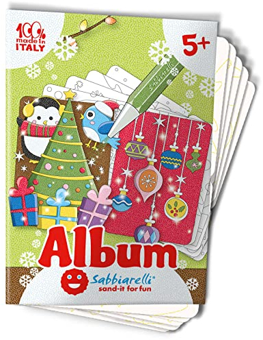 Sabbiarelli Sand-it For Fun - Album Le Cartoline di Natale: 5 Fogli Adesivi A5 per Sand Art con 10 Biglietti Natalizi da Colorare con Sabbia Colorata (non inclusa) - Lavoretti di Natale Bambini 5+