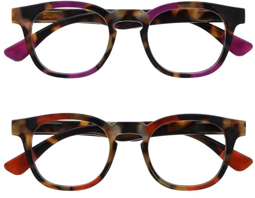 OPULIZE Ava Lunettes de Lecture Pack de 2 Avec Monture Arrondi Flatteur Charnières à Ressort Anti-Rayures Écailles de Marron Touche de Violet Rouge Hommes Femmes RR62-5Z +3.00
