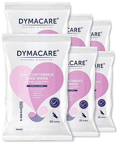 DYMACARE Lingettes Incontinence Adulte x25 | Lingettes Humides Parfumées Pour Toilette Intime Patient Incontinent | PH Neutre (Lot de 6 paquets soit 150 lingettes)