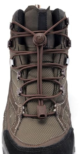 Extra Long No Tie Shoelaces - Elastic Tieless Round Boot Laces for Hiking Shoes, Work Boots and Running Sneakers, Brown, One Size