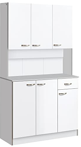 HOMCOM Gabinete de Almacenaje Armario para Cocina de 6 Puertas con Gran Espacio para Microondas con 1 Cajón Estante Ajustable 101x39x180 cm Blanco