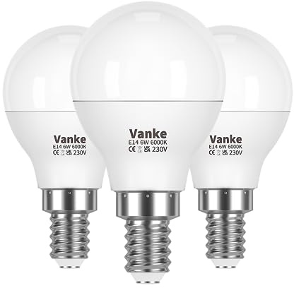 Vanke E14 LED Light Bulb, 2700K Cool White, 6W(40W Equivalent), 3-Pack | Small Screw Light Bulb, SES Golf Ball Bulb, 470 Lumen, Save 85% Energy, Non-Dimmable
