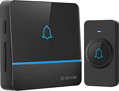 X-Sense Campanello senza fili, kit campanello impermeabile con portata wireless operativa fino a 600 m, 56 melodie e 5 livelli di volume, 1 Trasmettitore Pulsante e 1 Ricevitore, nero