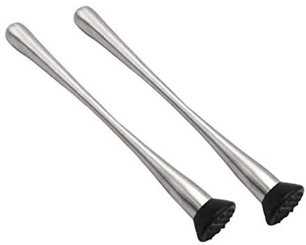 Dtacke Cocktail Muddler Stainless Steel Grooved Nylon Head Fruit Muddler Drink Muddler Bar Tool Kit Fruit Ice Crusher Stick 2 Pack (11.8 Inch)