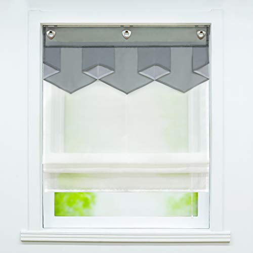 Joyswahl Voile Ösenrollo Modernes Raffrollo mit farbigem Abschluss »Anita« Wohnzimmer transparentes Raffrollo mit Hakenaufhängung, ohne Bohren BxH 60x140cm Grau 1er Pack