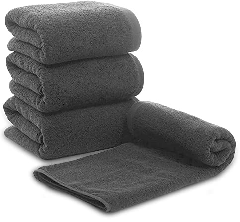 ARLI 4X Duschtuch 60 x 120 cm anthrazit 4er Set Pack Duschtücher 100% Baumwolle 4 Handtücher hochwertige Frottier Frottee klassisch Design Badetuch mit Handtuchaufhänger Aufhänger grau