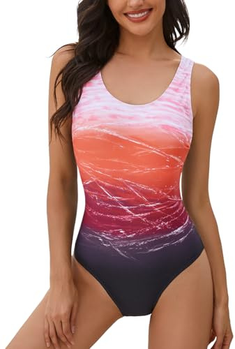heekpek Maillot de Bain Femme 1 Pieces Elégant Monokini Push up Maillot Une pièce Dégradé de Couleur Amincissant Dos Nu Bikini per Bain de Soleil Piscine Sport Plage