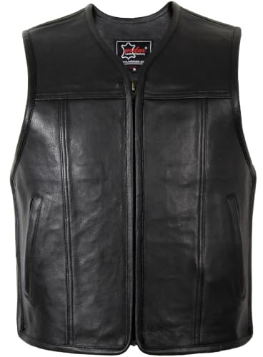 MDM Chaleco Hombre En Cuero Auténtico - Chaqueta Moto Hombre Sin Mangas - Chaleco Moto De Piel Con Cremallera, E Laterales Extensibles