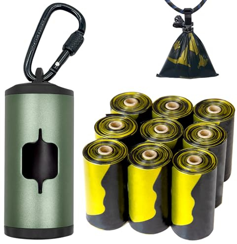 SHAOUMAN Metall hundbajspåsar hållare aluminium bajspåsar dispenser med husdjur avfallspåsar 3 koppellås och elastiskt rep för begagnade väskor (1 hållare 135 väskor,Mörkgrön)