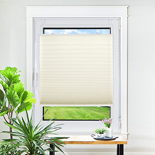 Homland Plissee ohne Bohren Klemmfix Beige 150 x 90 cm(LxB), Plissees für Fenster und Tür, Jalousie Easyfix Plisseerollo mit Klemmträger Sonnenschutz und Sichtschutz lichtdurchlässig Rollo