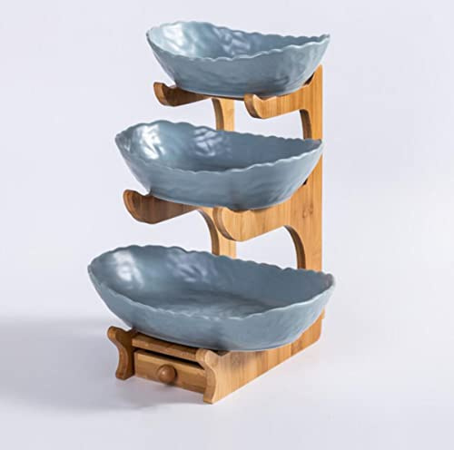 JUNYFFF Cesta De Frutas De Cerámicas Frutero 3 Niveles Moderno 3 Pisos Cuenco De Frutas Decorativo 3 Niveles Soporte De Frutas Cesta Tazón De Frutas Cerámicas De 3 Capas para Verdura (Morado, Azul),C