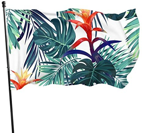 Drapeau de jardin Fleurs et Feuilles de Palmier Royal Yard House Décoration extérieure Drapeaux Bannières pour Patio Pelouse 0,9 x 1,5 m