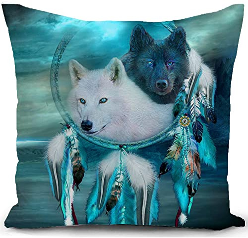 KUNQIAN Kissenbezug Wolf traumfänger Kissen deko Geschenke für sofakissen kissenbezüge dekokissen couchkissen kissenhülle Sofa Schlafzimmer Wohnzimmer Zimmer zierkissen Couch Sofa Büro 40x40 cm