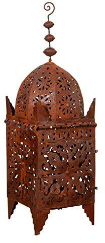Biscottini Grande Lanterne d'extérieur en Fer forgé 28 x 28 x 98 cm | Grande Lanterne de Terre perforée | Grandes lanternes décoratives