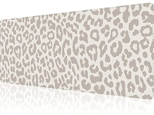 Big Gaming Desk Mat XL 31.5x11.8 in Waterproof Non-Slip Grey Leopard Print | Extended Big Mousepad, Waterproof Smooth Surface, Non-Slip Rubber Base, Stitched Edges, For Keyboard Mouse, For Home Office