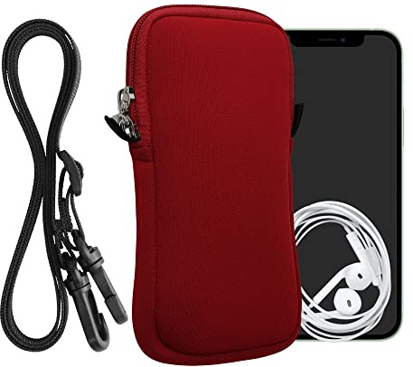 kwmobile Handytasche für Smartphones XL - 6,7/6,8 - Neopren Handy Hülle Rot mit Kordel - Handy Tasche mit Handykette 17,2 x 8,4 cm Innenmaße