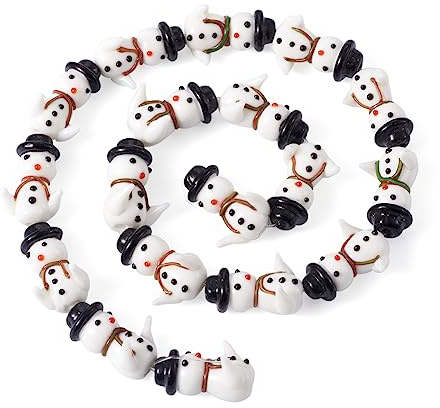 Boutigem Weihnachtliche Schneemann-Lampwork-Perlen, handgefertigt, niedlich, zum Aufhängen, Ornament, Perlen für Schmuckherstellung, Basteln, Heim-Party-Dekoration, 20 Stück