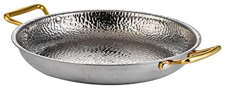 Sartén, paellera española de Acero Inoxidable 304, paellera Antiadherente martillada a Mano con Asas Dobles remachadas para restaurantes de Cocina casera (Plata), 32 cm
