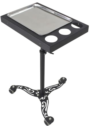 POLIRONESHOP Texas - Chariot à Outils en Acier Réglable pour Tatouage, Esthétique, Salon de Beauté, Piercing et Usage Professionnel - Plateau de Travail Mobile et Robuste