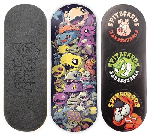 SPITBOARDS 34mm Fingerboard Deck - Real Wood (5-Layers) Classic Popsicle Street Shape - Size: 34 x 96 mm - Single Graphic Deck (Real Wear) - Optimized Concave - Freak Show