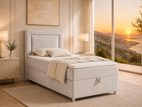 Best For Home Trinity K3 EinzelBett | Boxspringbett100x200 mit Bonell Federkernmatratze 100x200 | Bett mit Matratze | Bett mit Stauraum | Lieferung an die Bordsteinkante