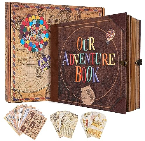Our Adventure Book Album Photo Scrapbooking146 Pages, Avec Serrures Vintage Album Photo Voyage,Couverture GaufréE En 3d,Cadeau De Couple Cadeau D'Anniversaire/Un Cadeau Pour Elle